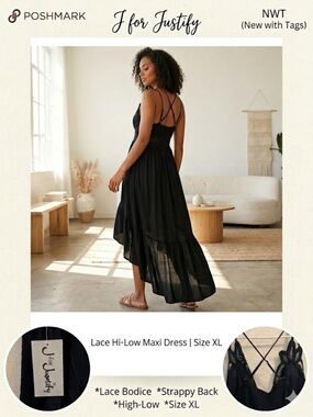 J for Justify Black Lace High-Low Dress - XL